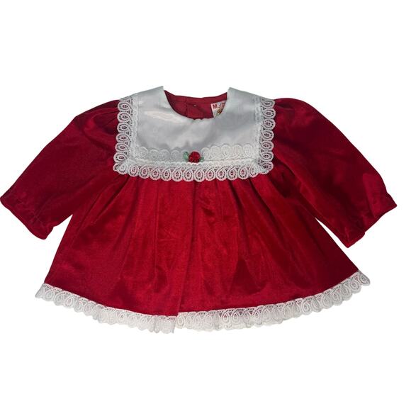 Vintage Winnie the Pooh Red Baby Dress 18M Lace Trim Made in USA - Picture 1 of 5